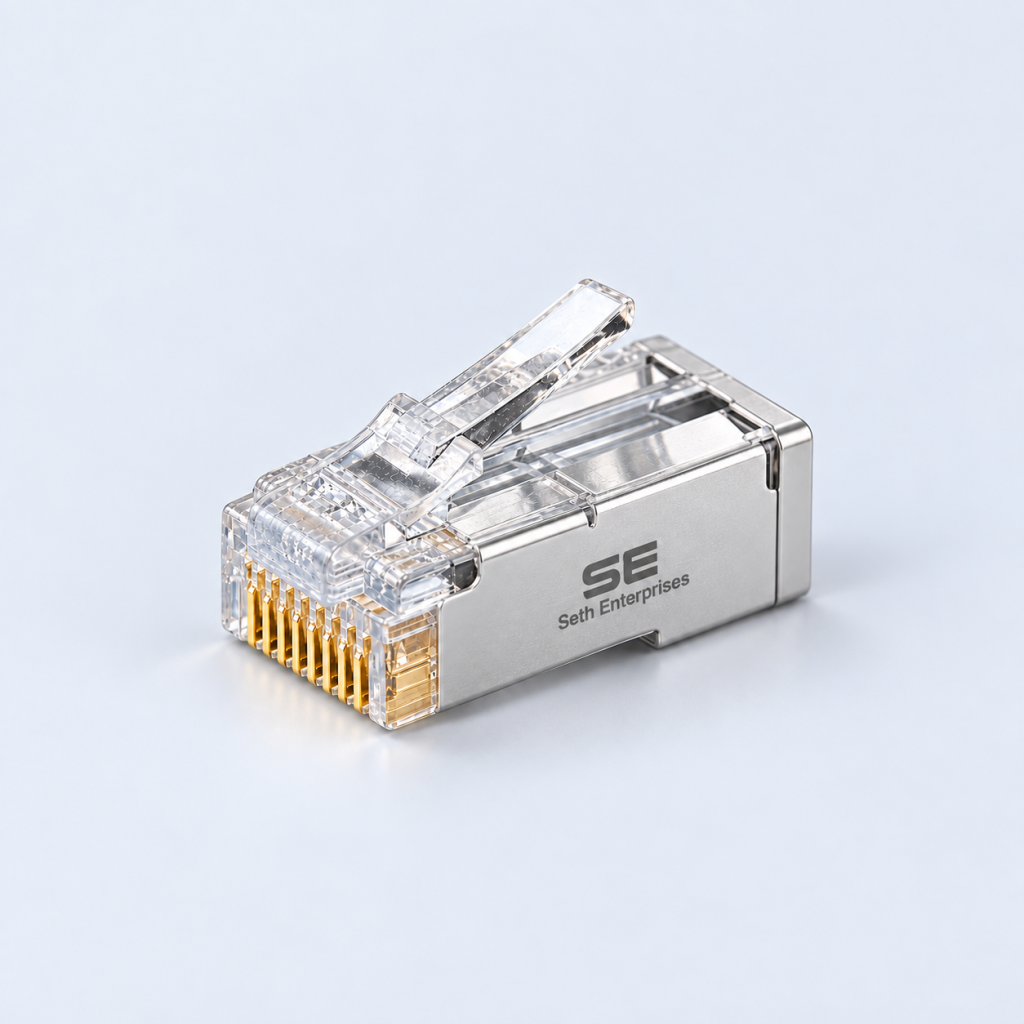Seth Enterprises STP RJ45 Cat 6A Pass Through Connectors, Gold Plated, 3 Prong for Solid Thick Cable Main official studio photography
