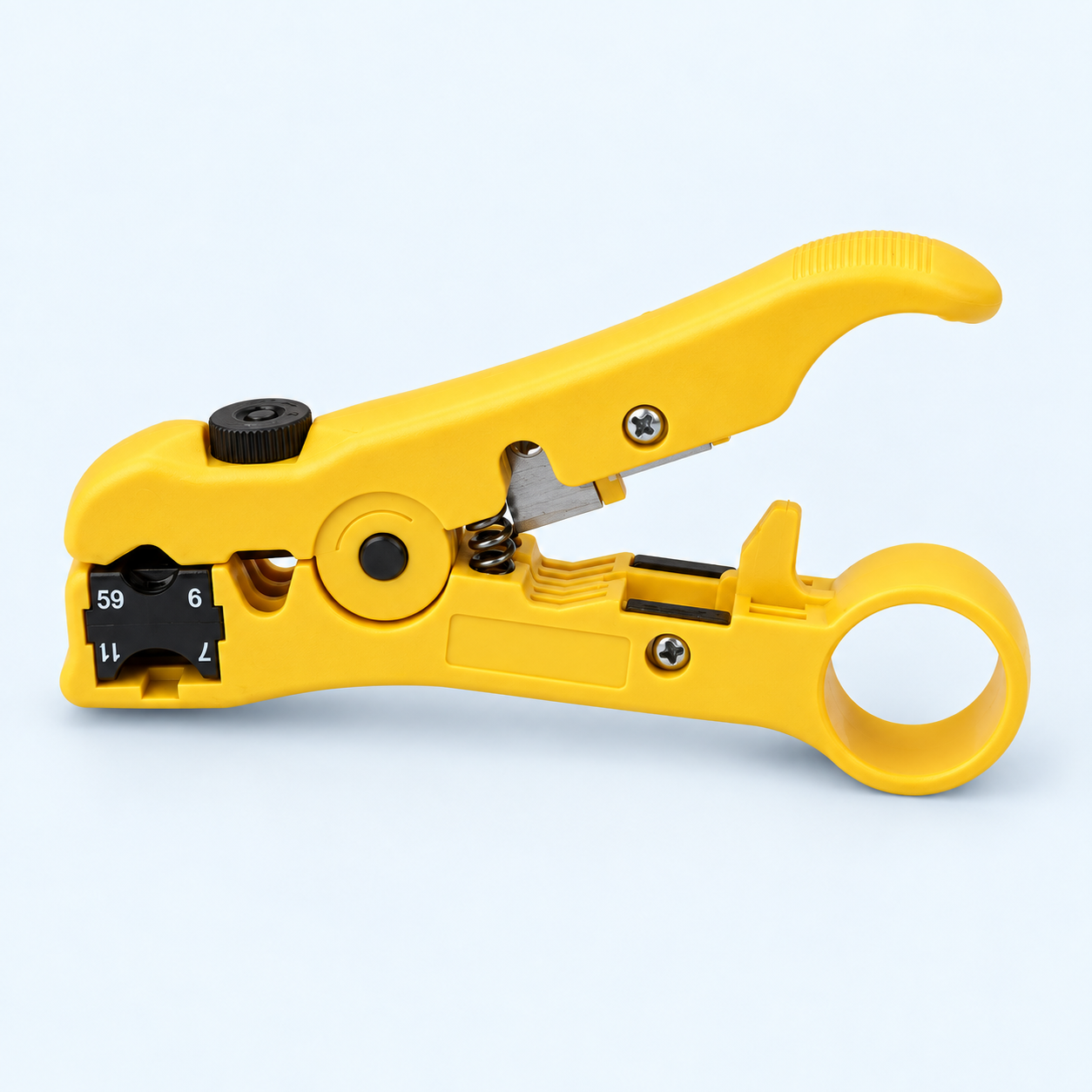 Seth Enterprises Coaxial/ CAT5/ CAT6 Cable Cutter/ Stripping Tool For RG59/6/7/11 2 Seth Enterprises Coaxial/ CAT5/ CAT6 Cable Cutter/ Stripping Tool For RG59/6/7/11 Reverse View official studio photography