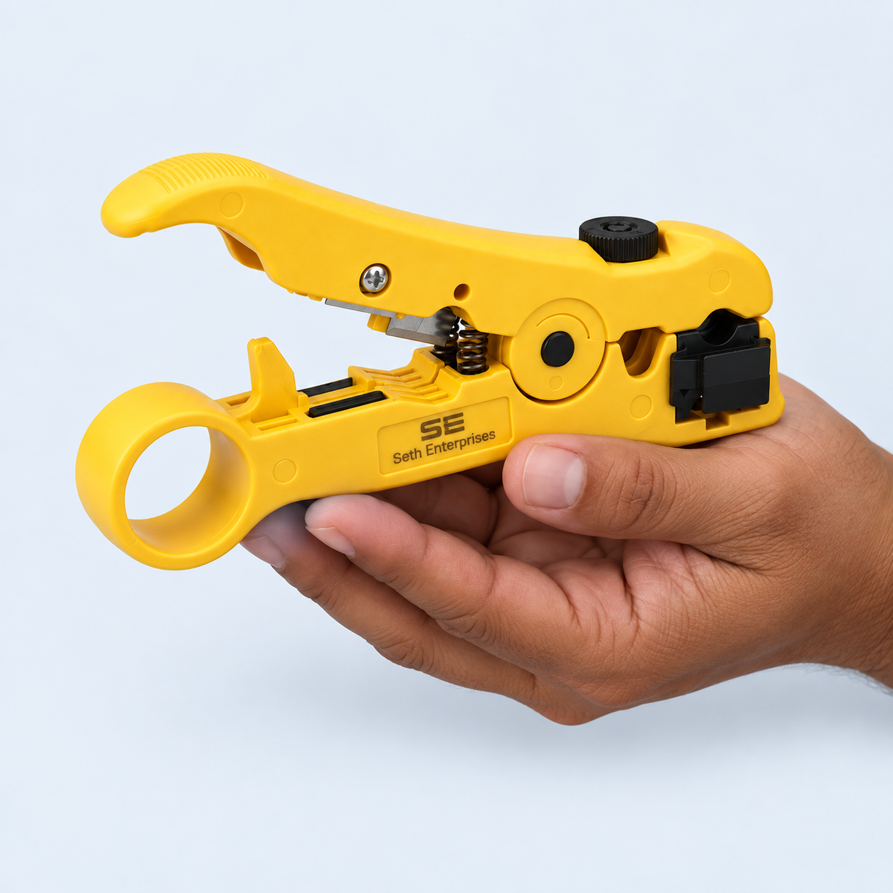 Seth Enterprises Coaxial/ CAT5/ CAT6 Cable Cutter/ Stripping Tool For RG59/6/7/11 5 Seth Enterprises Coaxial/ CAT5/ CAT6 Cable Cutter/ Stripping Tool For RG59/6/7/11 Hand Held official studio photography