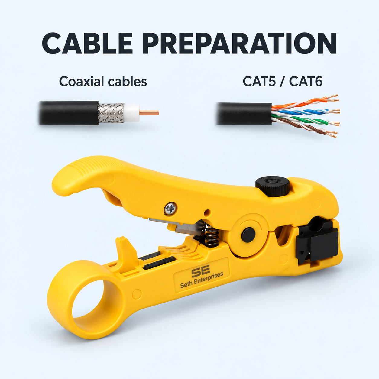 Seth Enterprises Coaxial/ CAT5/ CAT6 Cable Cutter/ Stripping Tool For RG59/6/7/11 10 Seth Enterprises Coaxial/ CAT5/ CAT6 Cable Cutter/ Stripping Tool For RG59/6/7/11 Compatibility Card official studio photography