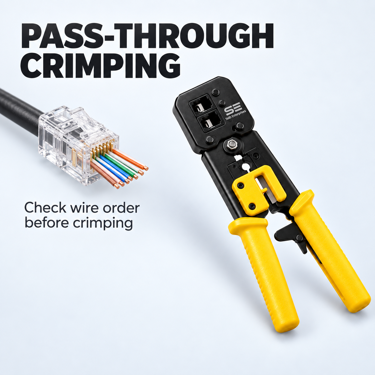 Seth Enterprises Pass Through RJ45 Crimping Tool (Basic) 10 Seth Enterprises Pass Through RJ45 Crimping Tool (Basic) Cable Preparation Card official studio photography