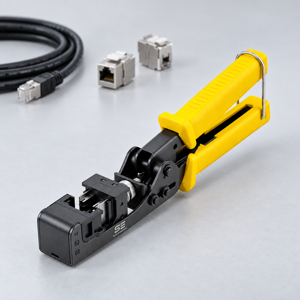 Seth Enterprises Speed Termination Tool (90 Degree), RJ45 Shielded Keystone Jacks - F/STP Punch Down Crimper - Tested For CAT5e, CAT6, CAT6A, CAT7 4 Seth Enterprises Speed Termination Tool (90 Degree), RJ45 Shielded Keystone Jacks - F/STP Punch Down Crimper - Tested For CAT5e, CAT6, CAT6A, CAT7 Workbench official studio photography