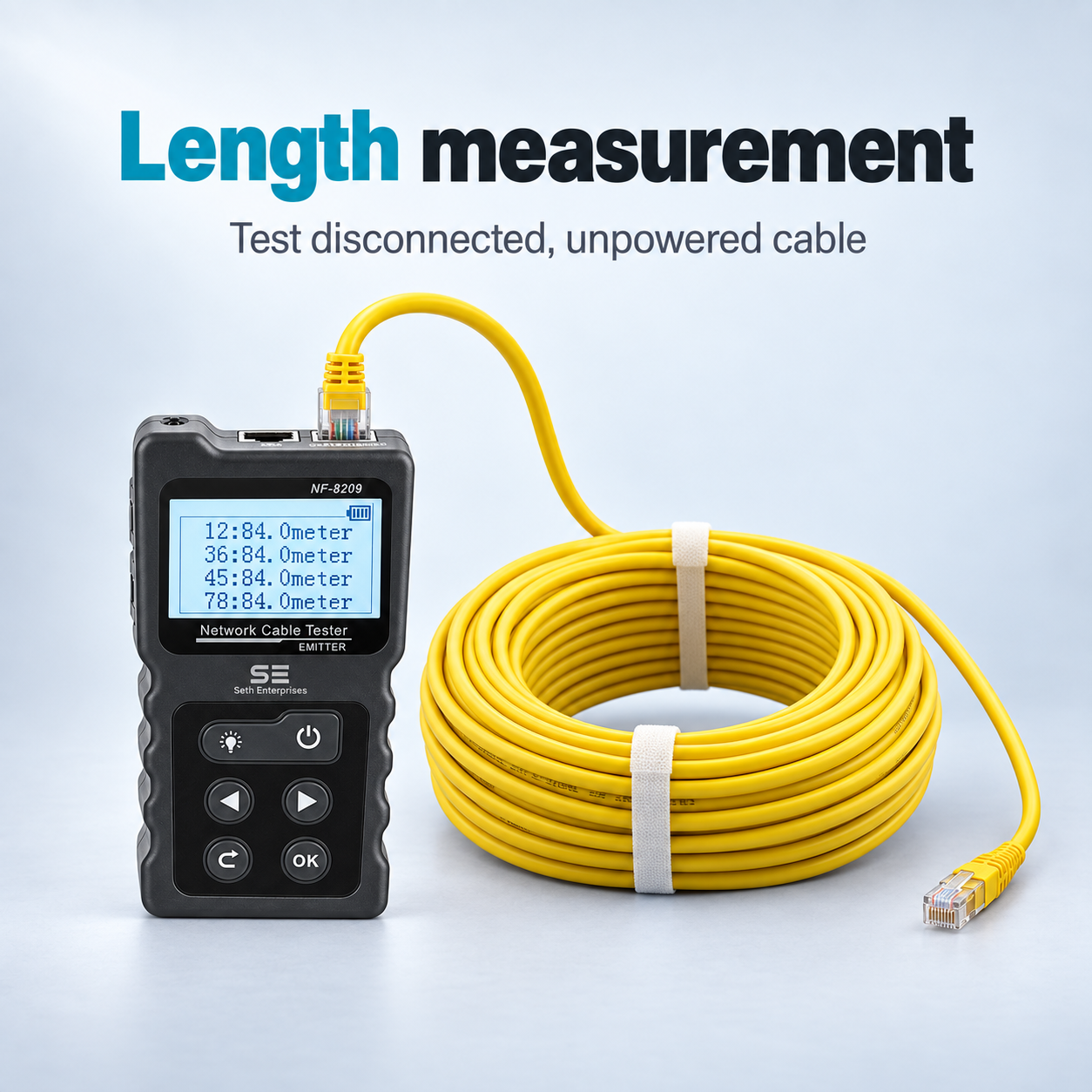 Network Cable Tester NF-8209 Wire Tracker Network Tool Scan Cable Wiremap Tester CAT5 CAT6 Cable Length Measurement, PoE Testing, NCV Function, Black 7 Network Cable Tester NF-8209 Wire Tracker Network Tool Scan Cable Wiremap Tester CAT5 CAT6 Cable Length Measurement, PoE Testing, NCV Function, Black Length Measurement official studio photography