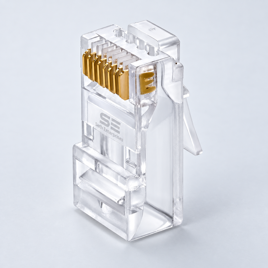 Seth Enterprises CAT 6a Pass-Through RJ45 Connector With Zigzag Holes, UTP, Gold-Plated, 23AWG Ethernet Cable Main official studio photography