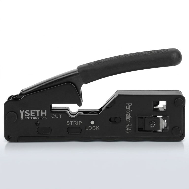 Seth Enterprises RJ45 Cat5 Cat6 Tactical Black Professional Pass Through Modular Crimping Tool with Cable Stripper and Lock