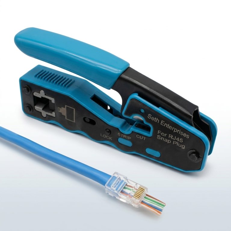 Seth Enterprises RJ45 Cat5 Cat6 Blue and Black Professional Pass Through Modular Crimping Tool with Ergonomic Handle