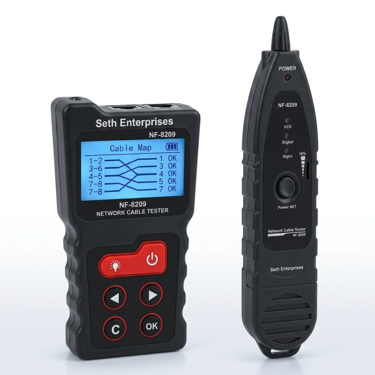 Seth Enterprises NF-8209 Network Cable Tester Wire Tracker with LCD Screen Cable Length Measurement and PoE Testing