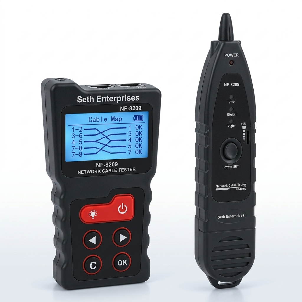Network Cable Testing & Troubleshooting: NF-8209 Wire Tracker vs Standard LED Cable Testers 1 Seth Enterprises NF-8209 Network Cable Tester Wire Tracker with LCD Screen Cable Length Measurement and PoE Testing